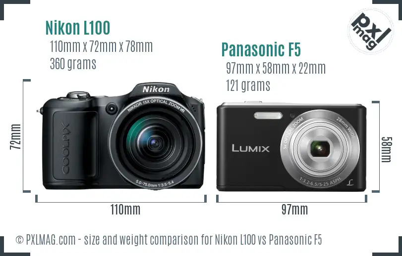 Nikon L100 vs Panasonic F5 size comparison