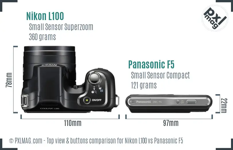 Nikon L100 vs Panasonic F5 top view buttons comparison