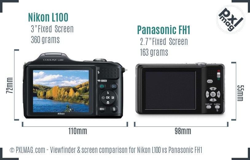 Nikon L100 vs Panasonic FH1 Screen and Viewfinder comparison
