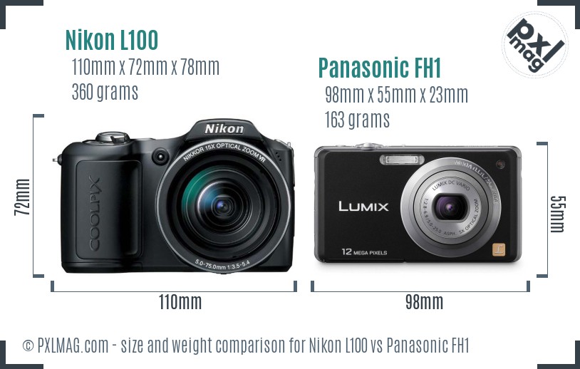 Nikon L100 vs Panasonic FH1 size comparison