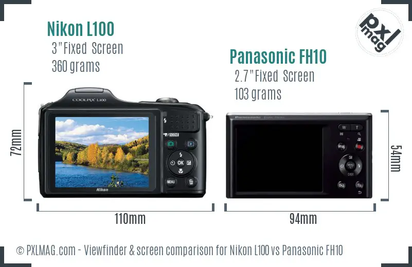 Nikon L100 vs Panasonic FH10 Screen and Viewfinder comparison