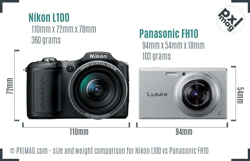 Nikon L100 vs Panasonic FH10 size comparison