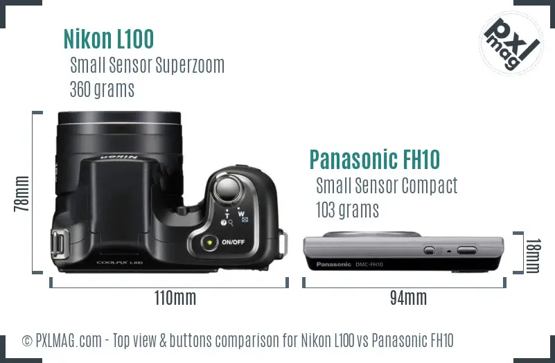 Nikon L100 vs Panasonic FH10 top view buttons comparison