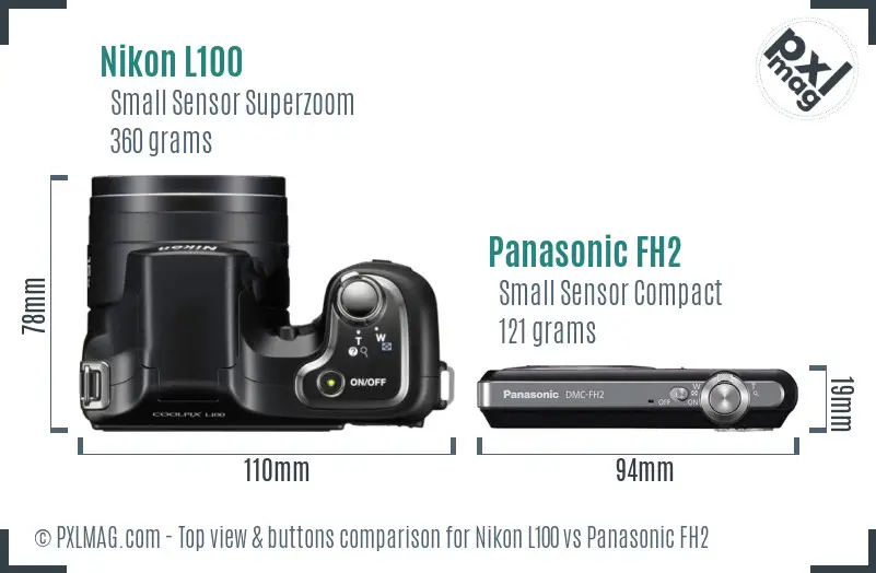 Nikon L100 vs Panasonic FH2 top view buttons comparison Nikon L100 vs Panasonic FH2 top view buttons comparison