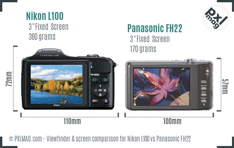 Nikon L100 vs Panasonic FH22 Screen and Viewfinder comparison