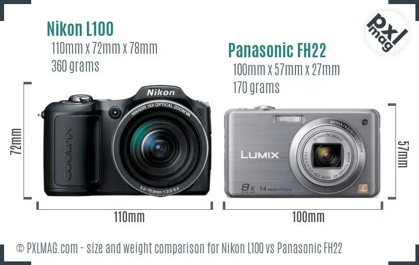 Nikon L100 vs Panasonic FH22 size comparison