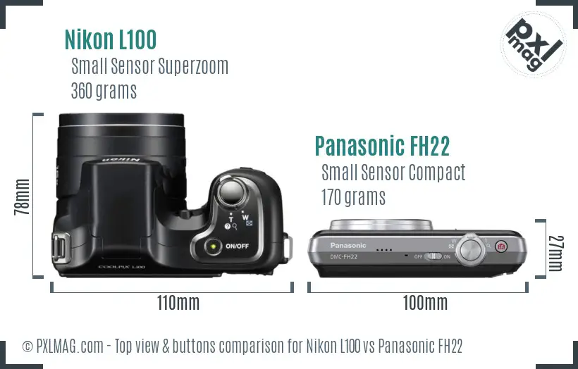 Nikon L100 vs Panasonic FH22 top view buttons comparison