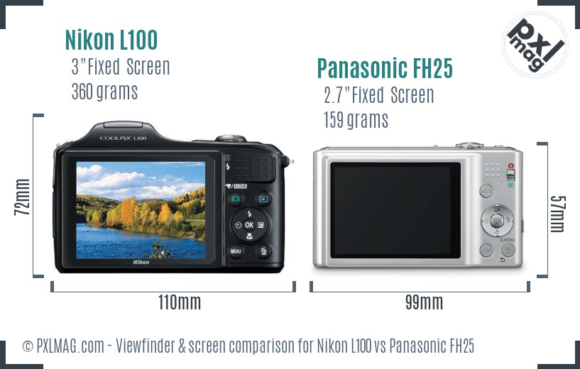 Nikon L100 vs Panasonic FH25 Screen and Viewfinder comparison