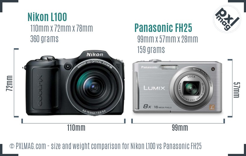 Nikon L100 vs Panasonic FH25 size comparison Nikon L100 vs Panasonic FH25 size comparison