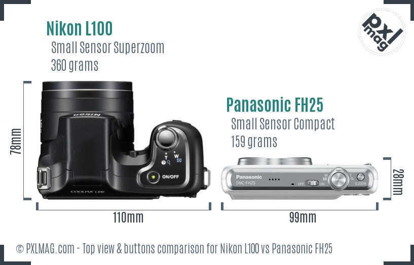 Nikon L100 vs Panasonic FH25 top view buttons comparison