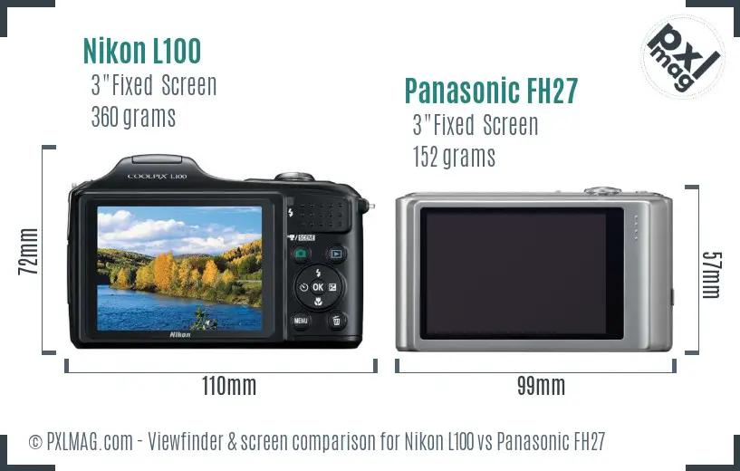 Nikon L100 vs Panasonic FH27 Screen and Viewfinder comparison