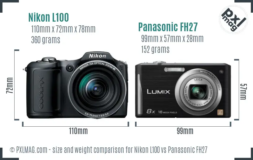 Nikon L100 vs Panasonic FH27 size comparison