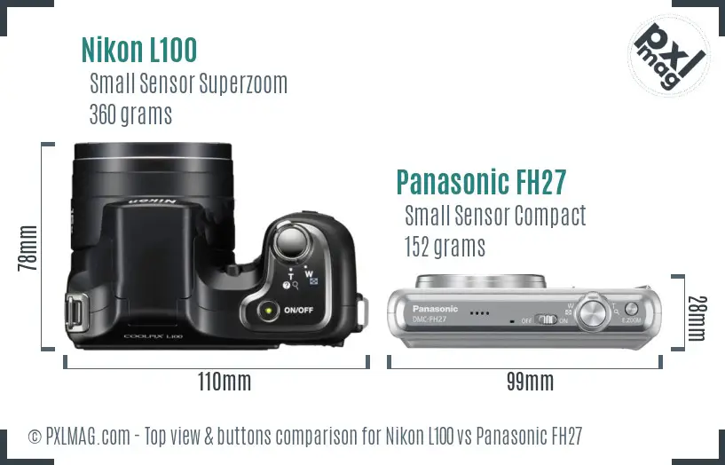 Nikon L100 vs Panasonic FH27 top view buttons comparison