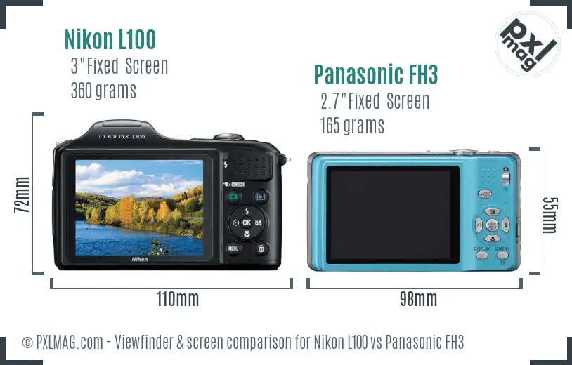Nikon L100 vs Panasonic FH3 Screen and Viewfinder comparison Nikon L100 vs Panasonic FH3 Screen and Viewfinder comparison