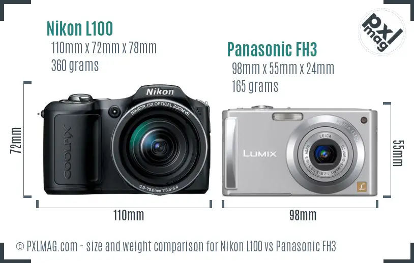 Nikon L100 vs Panasonic FH3 size comparison Nikon L100 vs Panasonic FH3 size comparison