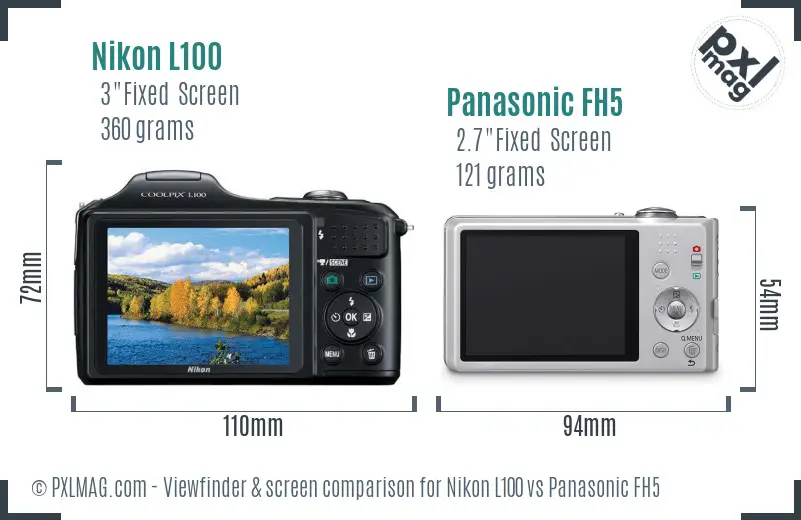 Nikon L100 vs Panasonic FH5 Screen and Viewfinder comparison