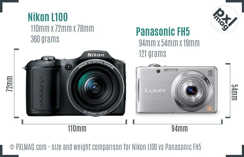 Nikon L100 vs Panasonic FH5 size comparison