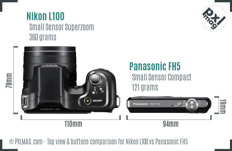 Nikon L100 vs Panasonic FH5 top view buttons comparison