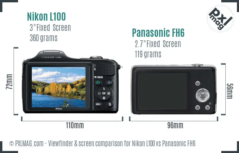 Nikon L100 vs Panasonic FH6 Screen and Viewfinder comparison