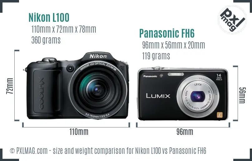 Nikon L100 vs Panasonic FH6 size comparison