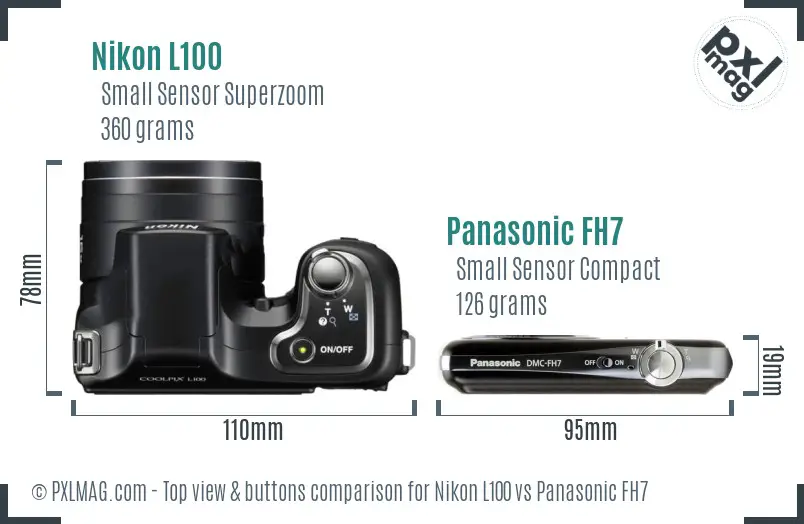Nikon L100 vs Panasonic FH7 top view buttons comparison