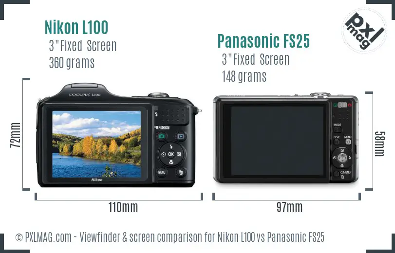 Nikon L100 vs Panasonic FS25 Screen and Viewfinder comparison