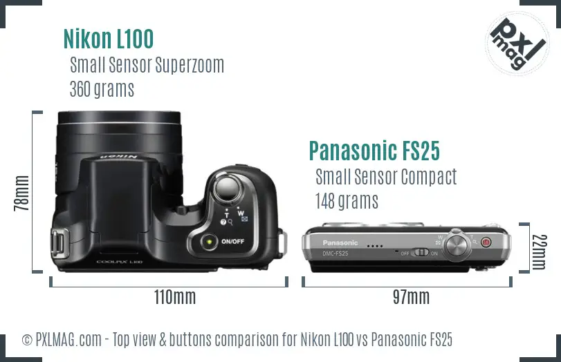 Nikon L100 vs Panasonic FS25 top view buttons comparison