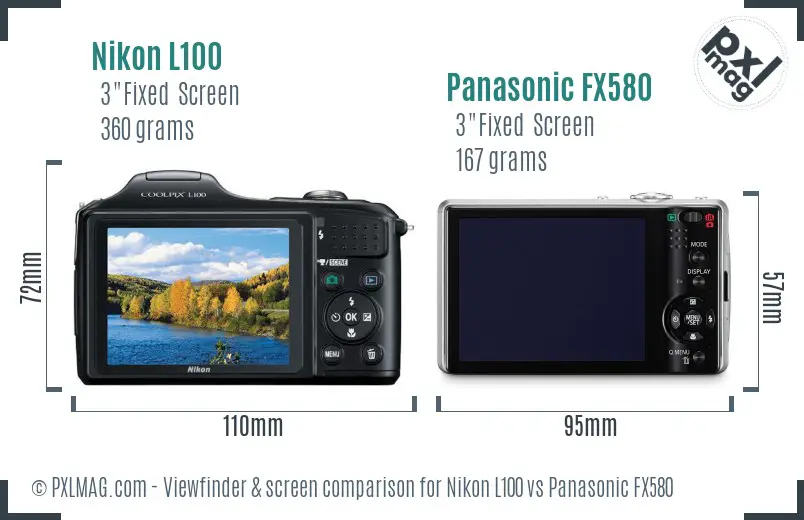 Nikon L100 vs Panasonic FX580 Screen and Viewfinder comparison