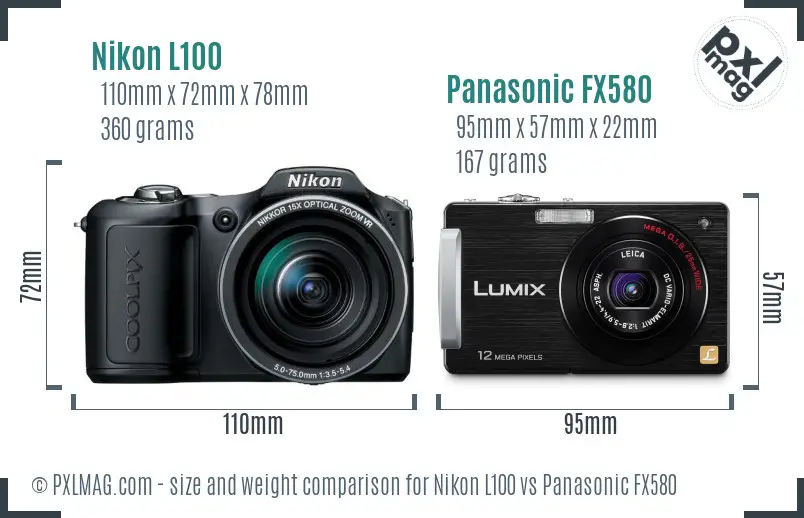 Nikon L100 vs Panasonic FX580 size comparison
