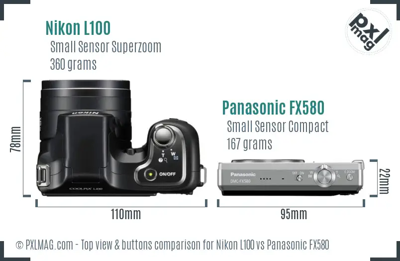Nikon L100 vs Panasonic FX580 top view buttons comparison