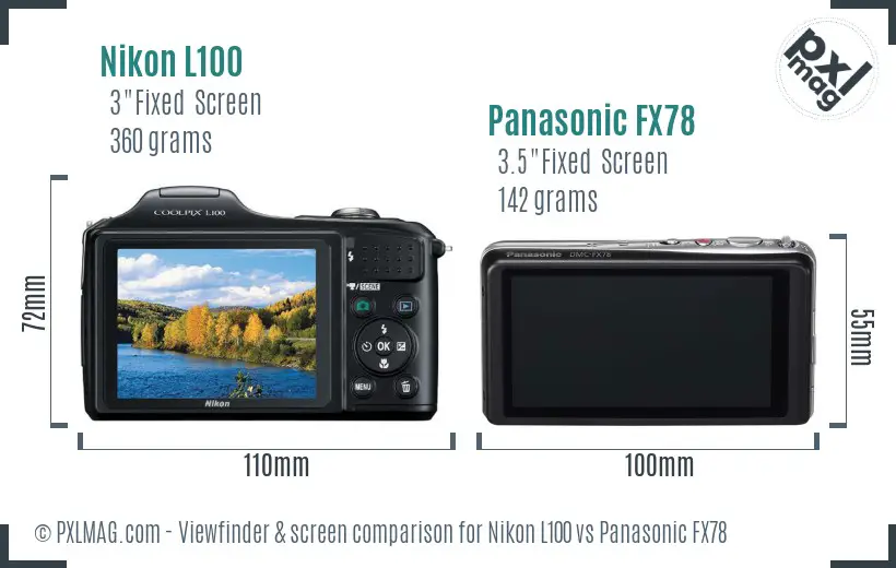 Nikon L100 vs Panasonic FX78 Screen and Viewfinder comparison