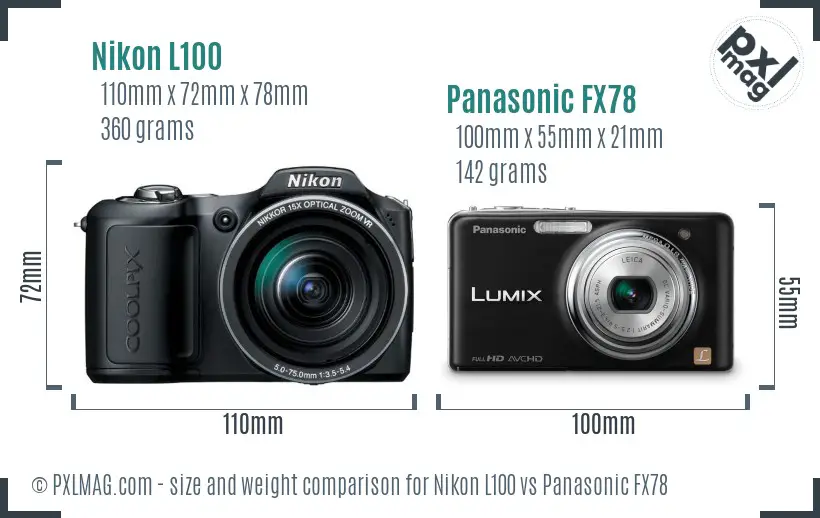 Nikon L100 vs Panasonic FX78 size comparison Nikon L100 vs Panasonic FX78 size comparison