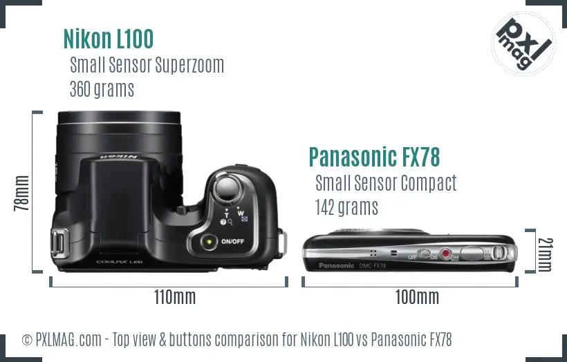 Nikon L100 vs Panasonic FX78 top view buttons comparison
