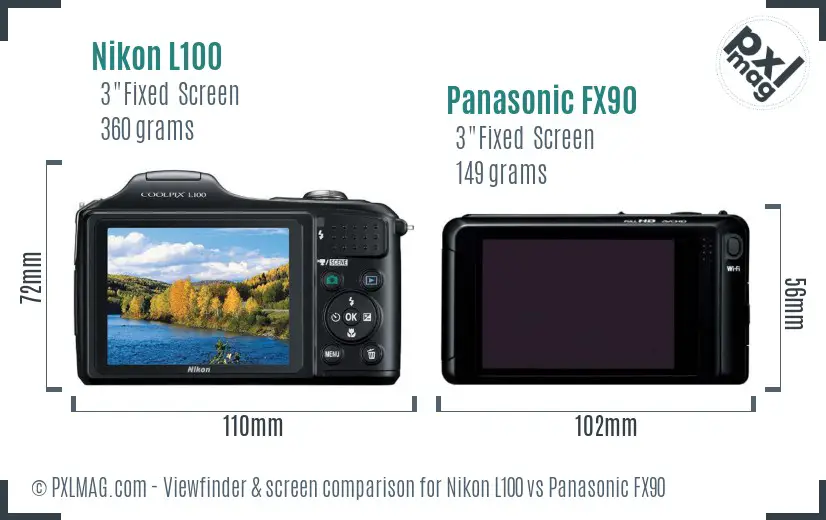 Nikon L100 vs Panasonic FX90 Screen and Viewfinder comparison