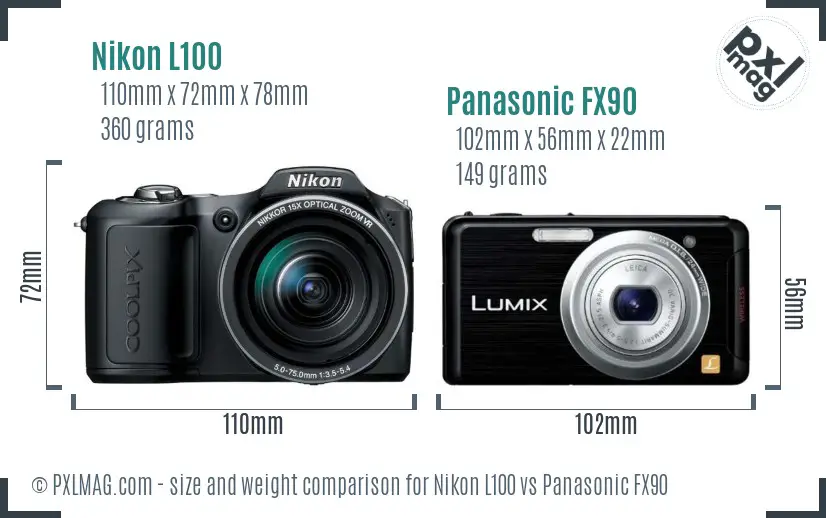 Nikon L100 vs Panasonic FX90 size comparison