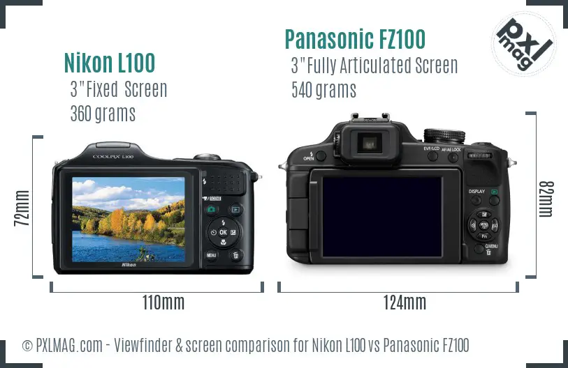 Nikon L100 vs Panasonic FZ100 Screen and Viewfinder comparison Nikon L100 vs Panasonic FZ100 Screen and Viewfinder comparison