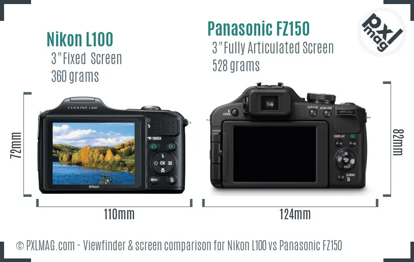 Nikon L100 vs Panasonic FZ150 Screen and Viewfinder comparison