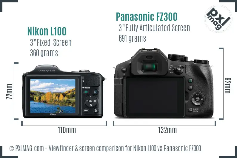 Nikon L100 vs Panasonic FZ300 Screen and Viewfinder comparison