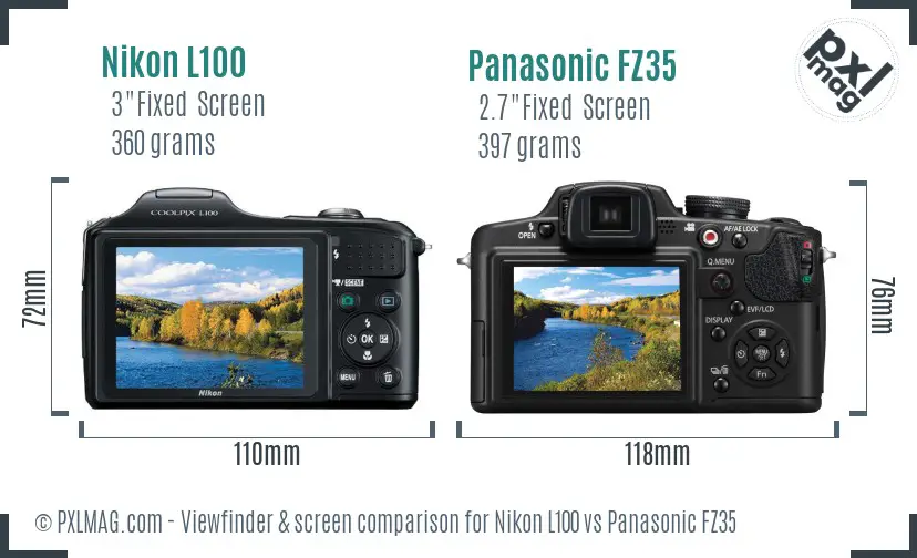 Nikon L100 vs Panasonic FZ35 Screen and Viewfinder comparison