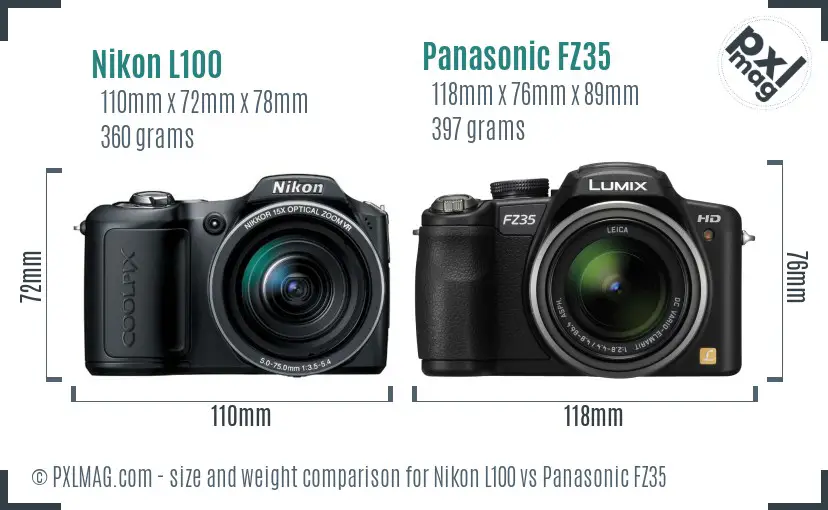 Nikon L100 vs Panasonic FZ35 size comparison