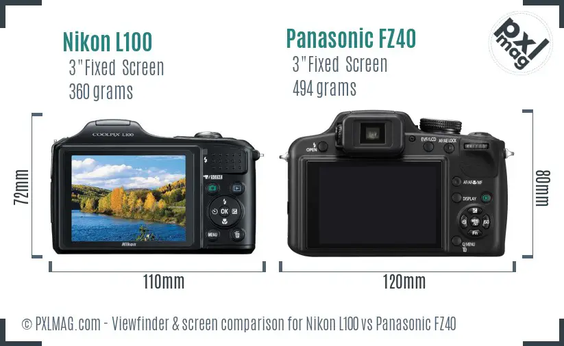 Nikon L100 vs Panasonic FZ40 Screen and Viewfinder comparison