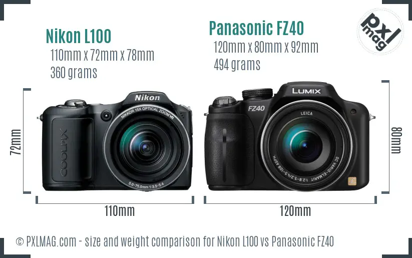 Nikon L100 vs Panasonic FZ40 size comparison