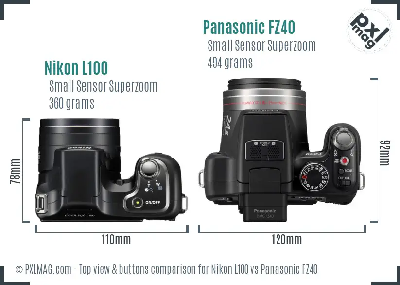 Nikon L100 vs Panasonic FZ40 top view buttons comparison