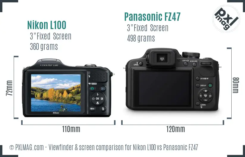 Nikon L100 vs Panasonic FZ47 Screen and Viewfinder comparison