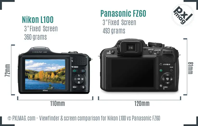 Nikon L100 vs Panasonic FZ60 Screen and Viewfinder comparison