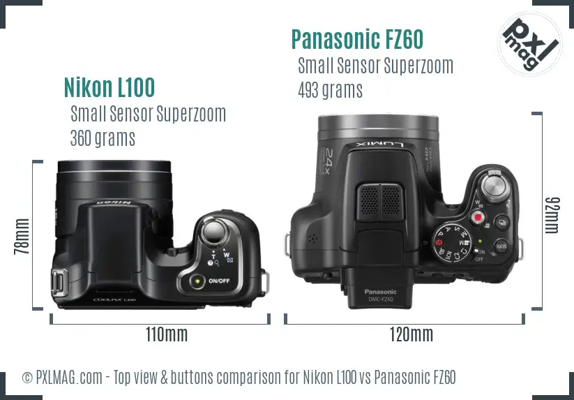 Nikon L100 vs Panasonic FZ60 top view buttons comparison