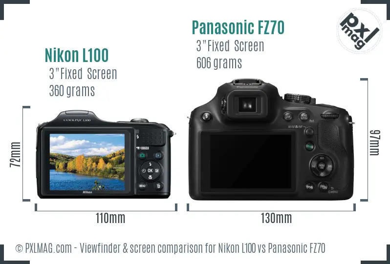 Nikon L100 vs Panasonic FZ70 Screen and Viewfinder comparison