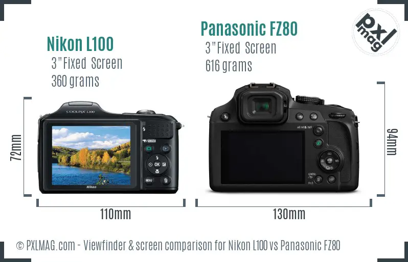 Nikon L100 vs Panasonic FZ80 Screen and Viewfinder comparison Nikon L100 vs Panasonic FZ80 Screen and Viewfinder comparison