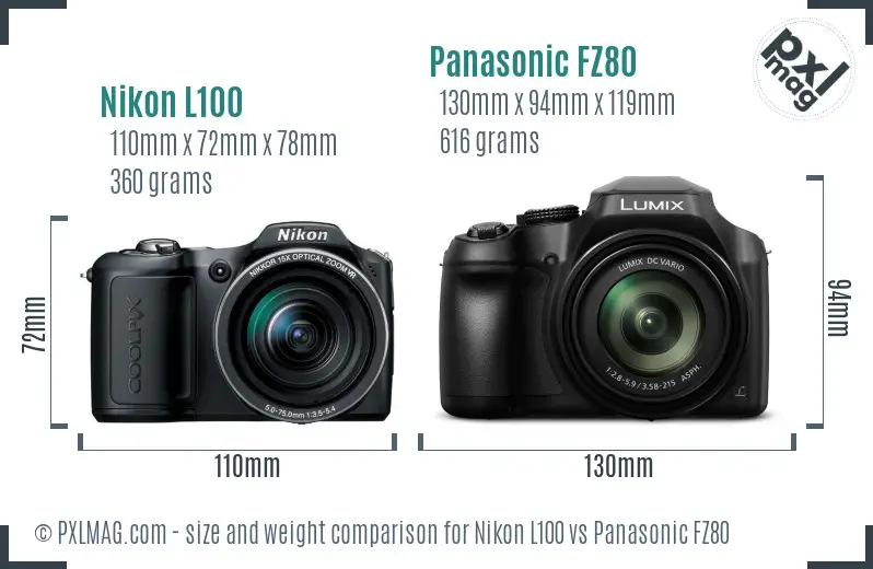 Nikon L100 vs Panasonic FZ80 size comparison Nikon L100 vs Panasonic FZ80 size comparison