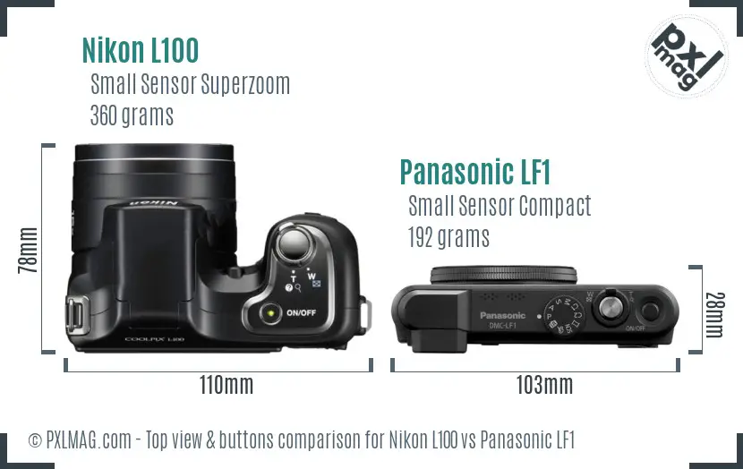 Nikon L100 vs Panasonic LF1 top view buttons comparison Nikon L100 vs Panasonic LF1 top view buttons comparison